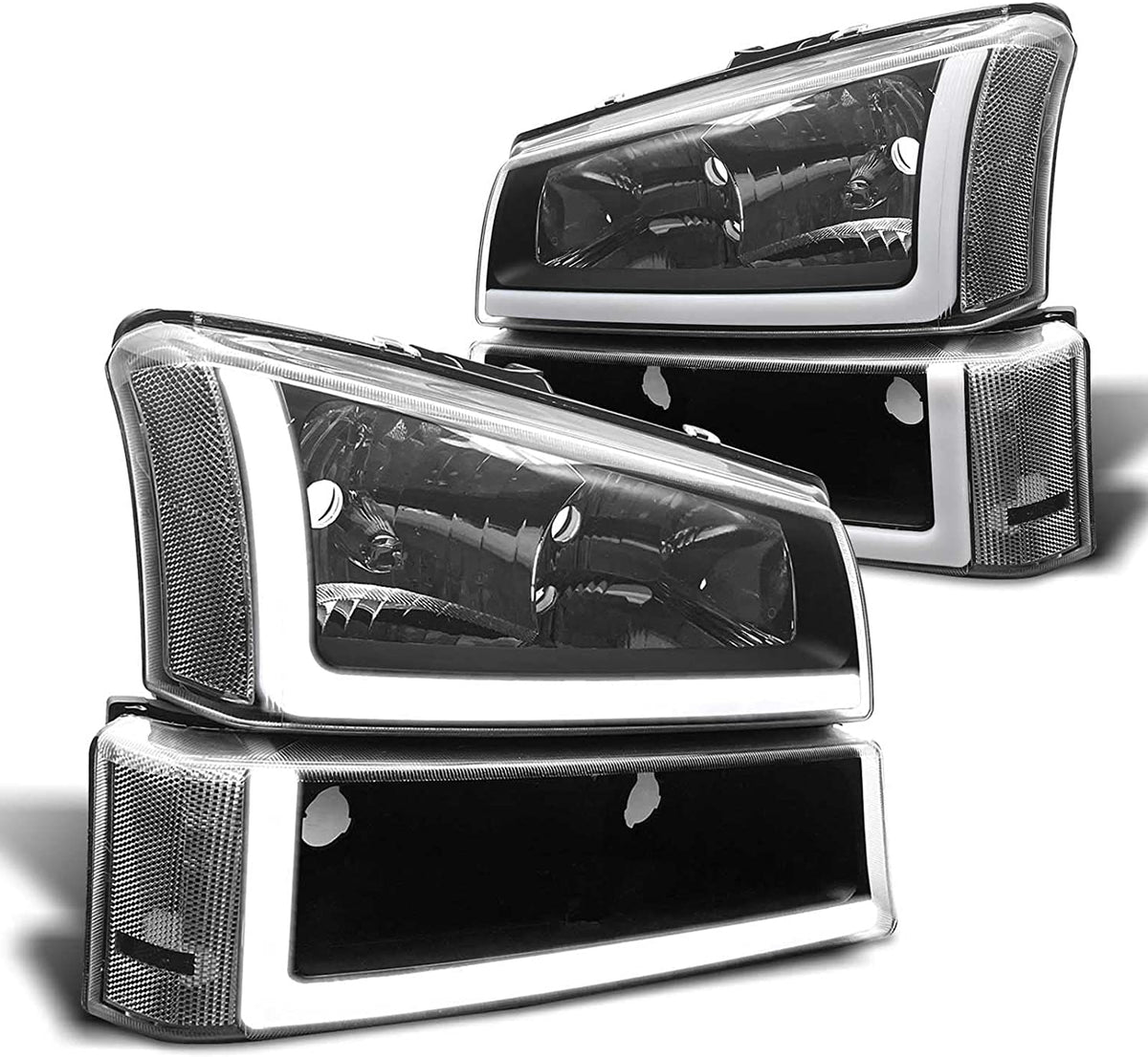 2003-2006 Silverado Headlight Assembly For Chevy Avalanche 150025003500 Clear Chrome Lens With Amber Reflector Replacement Left And Right