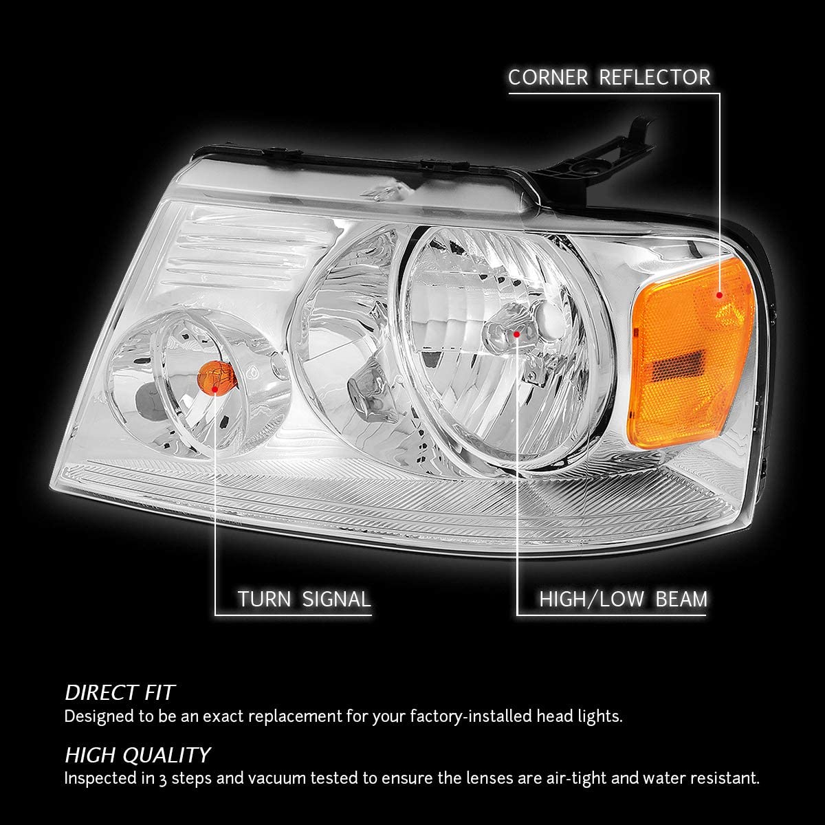 Dna Motoring Hlohf1504cham Headlight Assembly Driver And Passenger Side