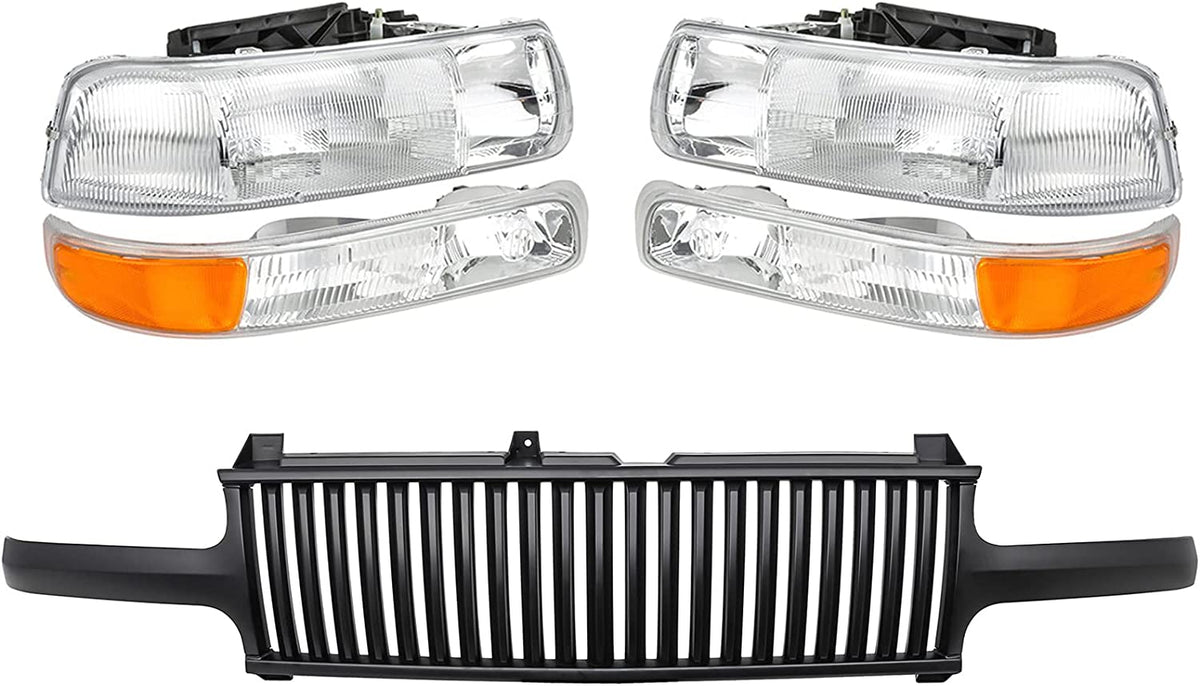 A&P 4PC Chrome Headlight Assembly Clear Lens for Chevy 00-06 Tahoe Suburban 1500 2500/99-02 Silverado 1500 2500/01-02 Silverado 1500HD 2500HD 3500