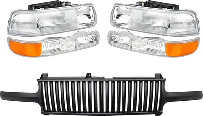 A&P 4PC Chrome Headlight Assembly Clear Lens for Chevy 00-06 Tahoe Suburban 1500 2500/99-02 Silverado 1500 2500/01-02 Silverado 1500HD 2500HD 3500
