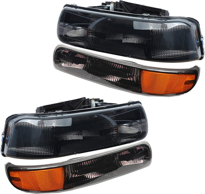 A&P 4PC Chrome Headlight Assembly Clear Lens for Chevy 00-06 Tahoe Suburban 1500 2500/99-02 Silverado 1500 2500/01-02 Silverado 1500HD 2500HD 3500