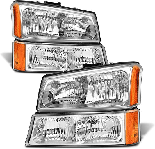 2003-2006 Silverado Headlight Assembly For Chevy Avalanche 150025003500 Clear Chrome Lens With Amber Reflector Replacement Left And Right