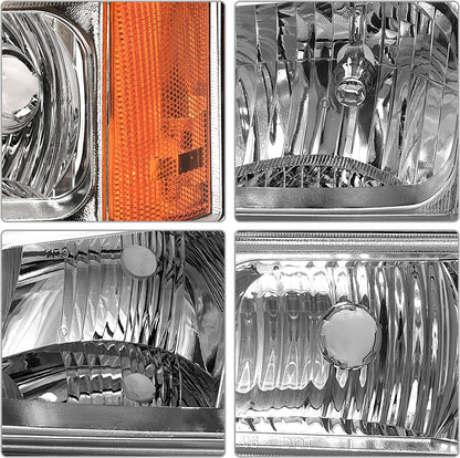 2003-2006 Silverado Headlight Assembly For Chevy Avalanche 150025003500 Clear Chrome Lens With Amber Reflector Replacement Left And Right