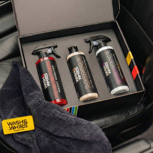 WASH&WHIPS MotoPro Motorcycle Detailing Kit - Bug Remover, Leather Care, Ceramic Spray